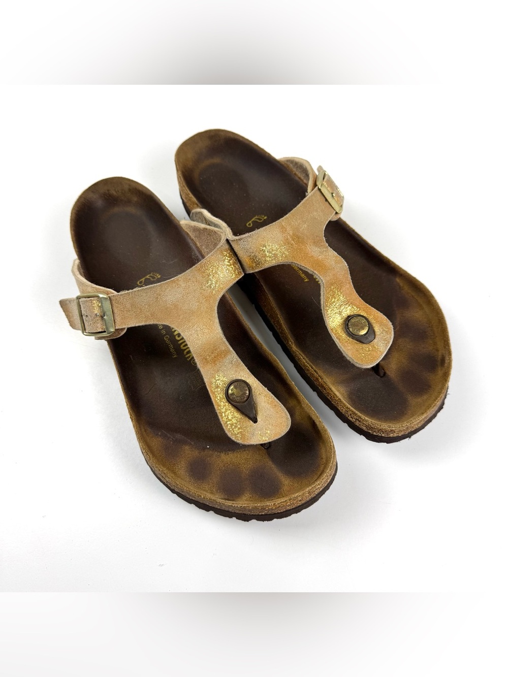 Birkenstock Gizeh Birko-Flor Sirocco Gold Leather Sandals - Women’s 42 US 9-9.5